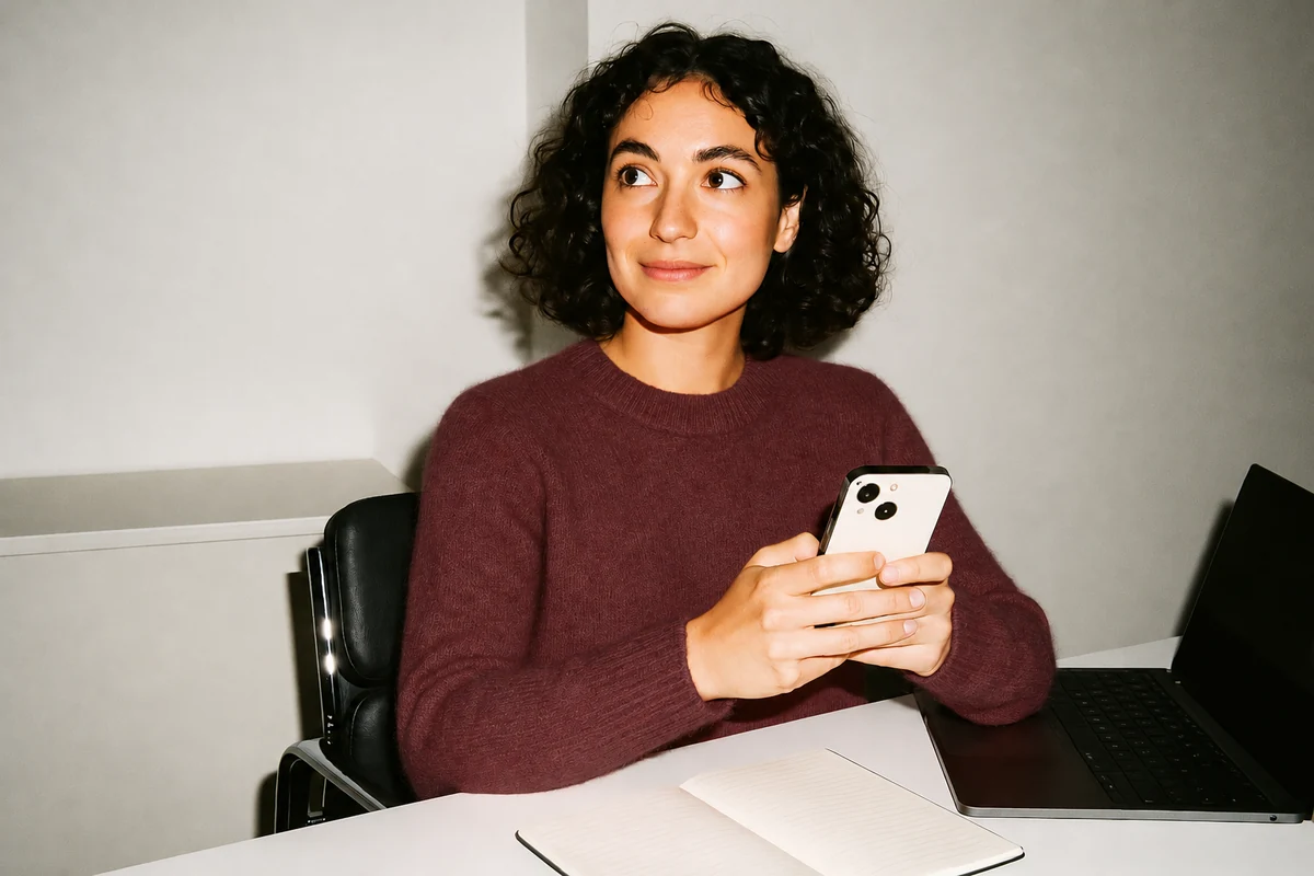 Professional planning work at a desk with a phone and notebook